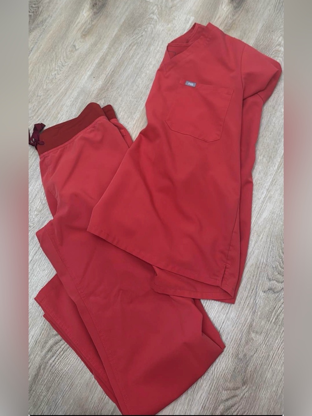 FIGS Red V-Neck Scrub Top and Drawstring Pants